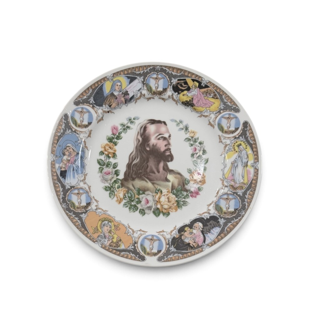 Vintage Religious Decorative Plate Jesus Christ Virgin Mary Biblical Scenes 10in